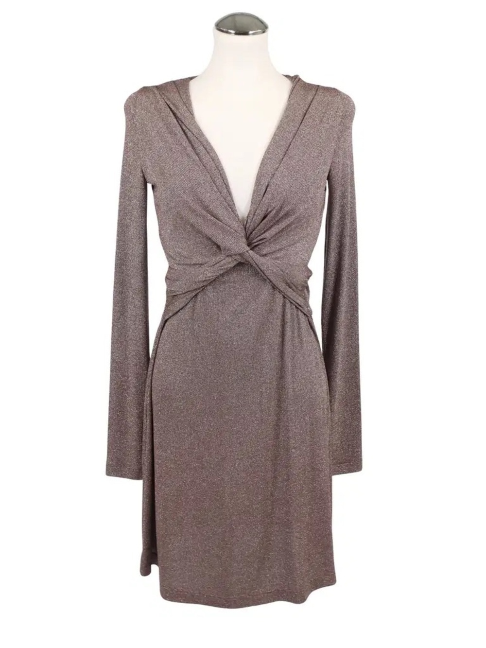 Missoni Long Sleeve Mauve/Silver Metallic Wrap Front Mini Dress